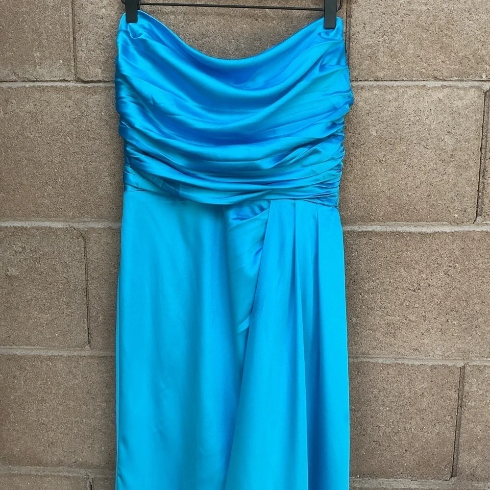 NWT Lulu’s Ethereal Excellence Teal Satin Pleated Strapless Maxi Dress M & XXL